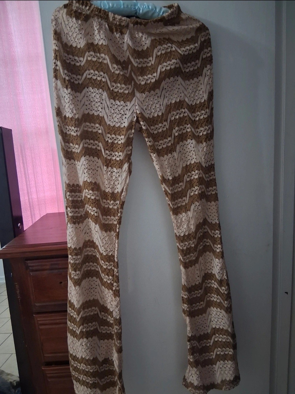 Fashion Nova Brown & Cream Crochet Flare Pants